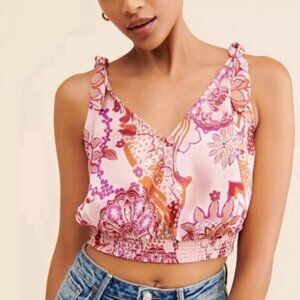 NEW Free People Weekend in Montauk Tank Crop Top Floral Pink Size Small NWT